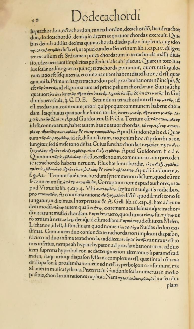 Original 1547 printed page 10: The five Greek tetrachords and their strings