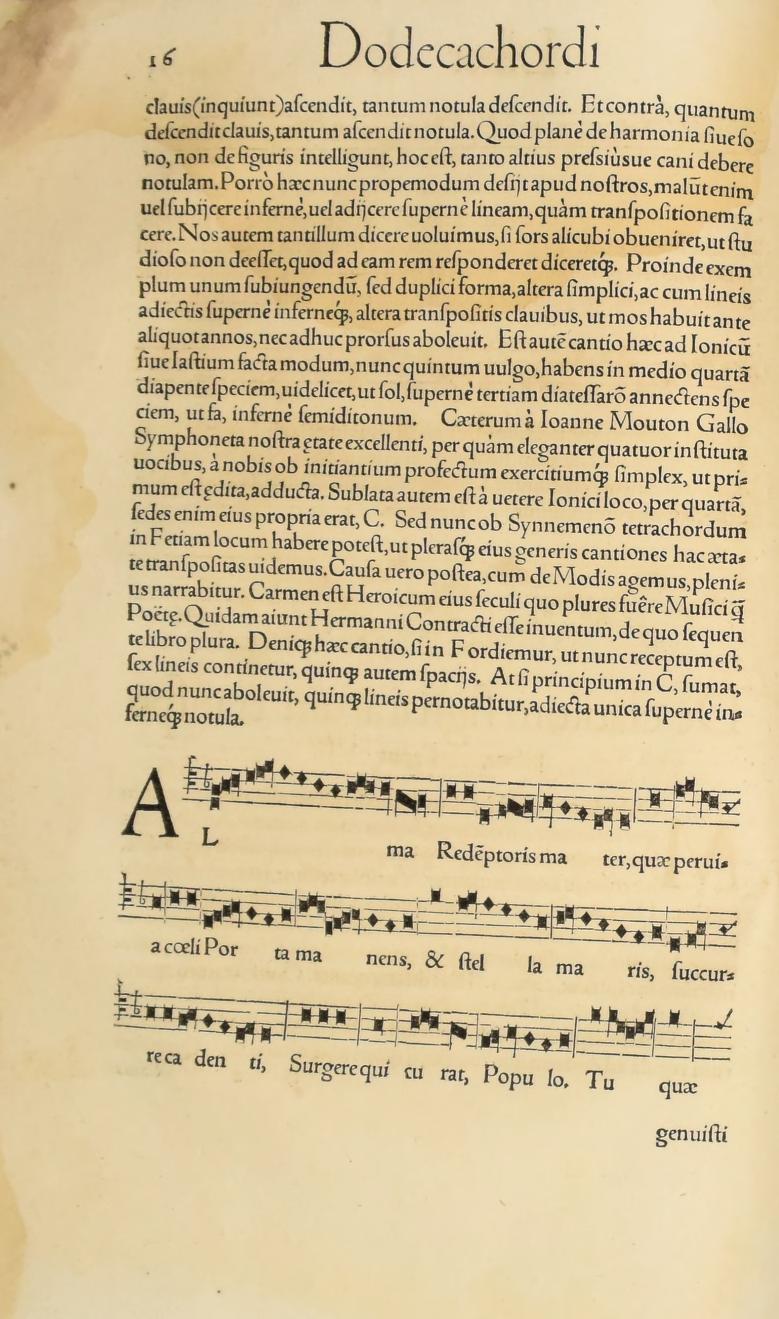 Original 1547 printed page 16: The first transposed-clef setting of Alma Redemptoris Mater