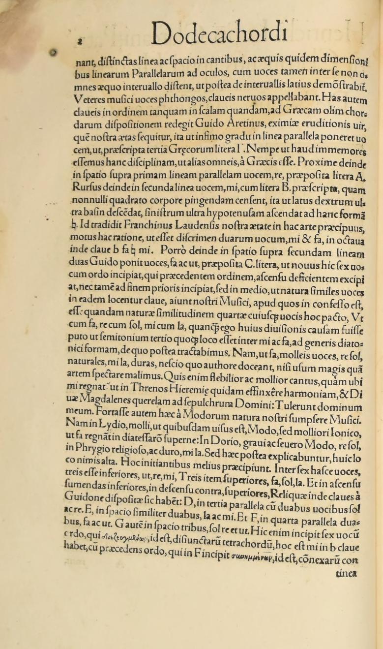 Original 1547 printed page 2: Glarean’s ordering of Guido’s clefs and hexachords