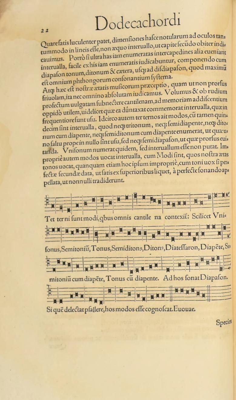 Original 1547 printed page 22: Tinctoris’s practical interval example in notation