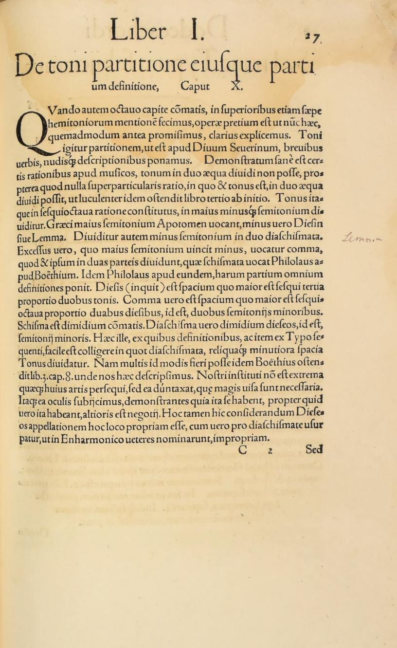 Original 1547 printed page 27: Chapter 10: definitions of diesis, comma, schisma, and diaschisma