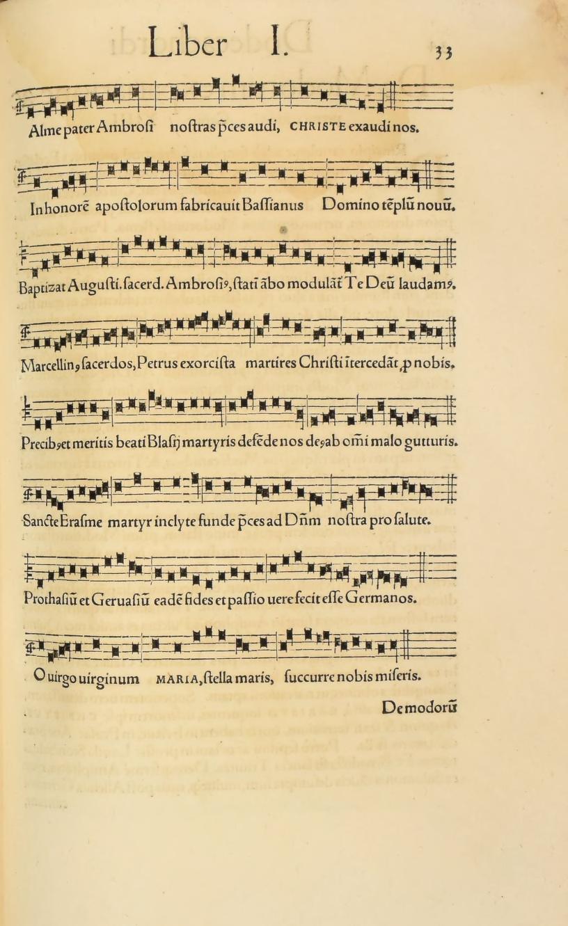 Original 1547 printed page 33: Franchinus’s eight notated modal formulas