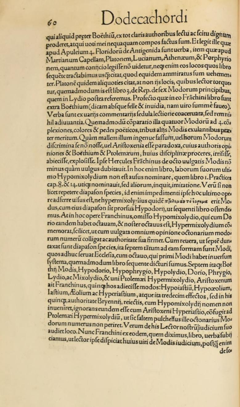 Original 1547 printed page 60: Glarean’s critique of conflicting modal authorities