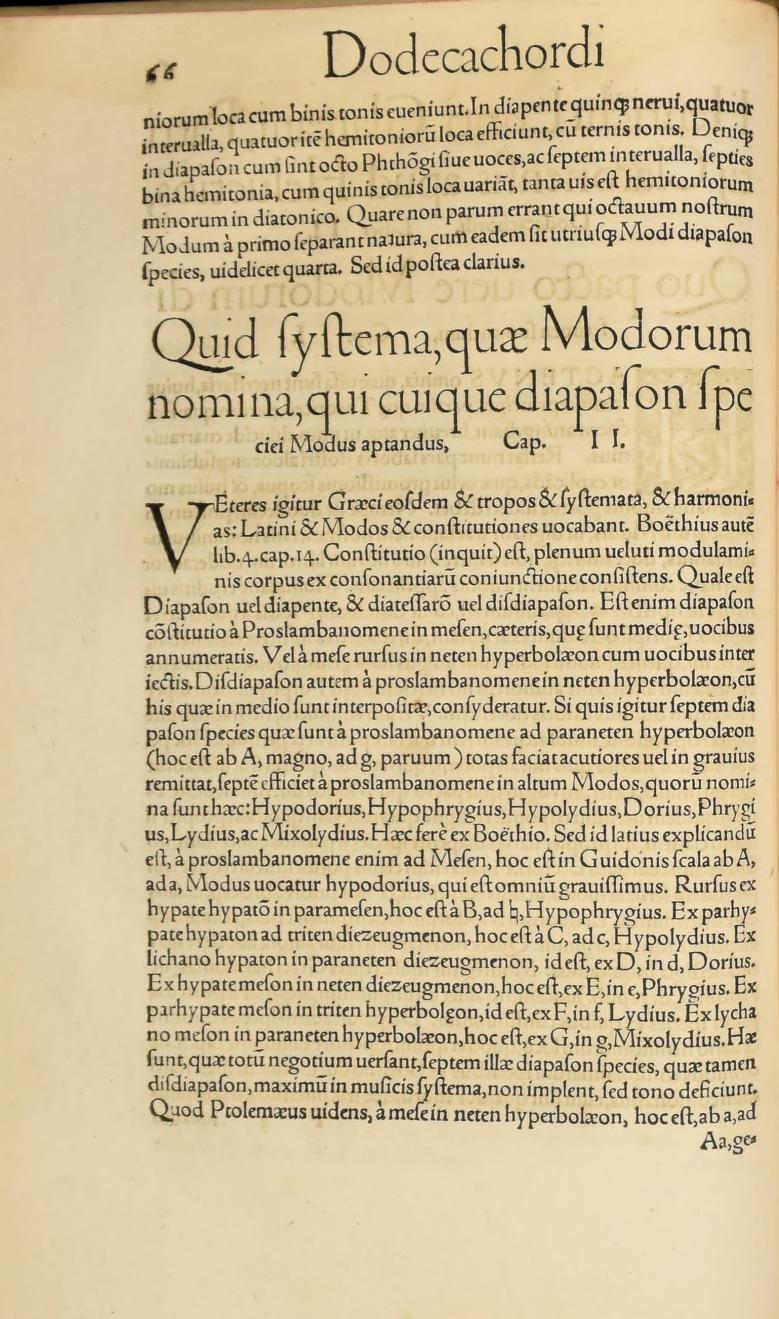 Original 1547 printed page 66: The seven octave species and the opening of Book Two, Chapter 2